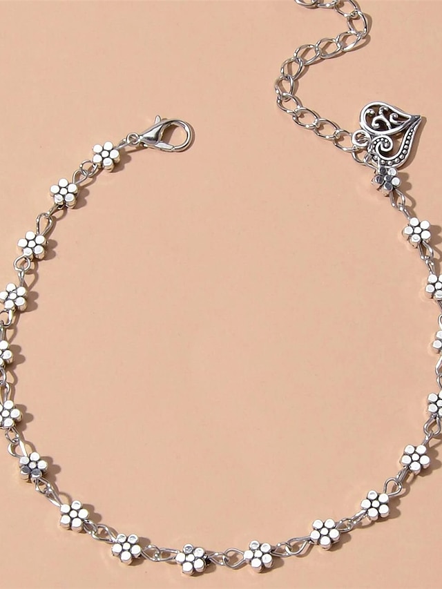 Ankle Bracelet Personalized Stylish Simple Women's Body Jewelry For Party Evening Gift Classic Alloy Heart Flower Silver 1pcs